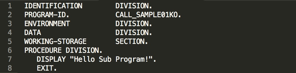 基礎-CALLのプログラム呼び出しを使用したプログラム1-使用例2