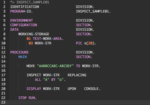 辞典・辞書-COBOL-INSPECT(REPLACING)-使用例1