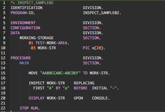 辞典・辞書-COBOL-INSPECT(REPLACING)-使用例2